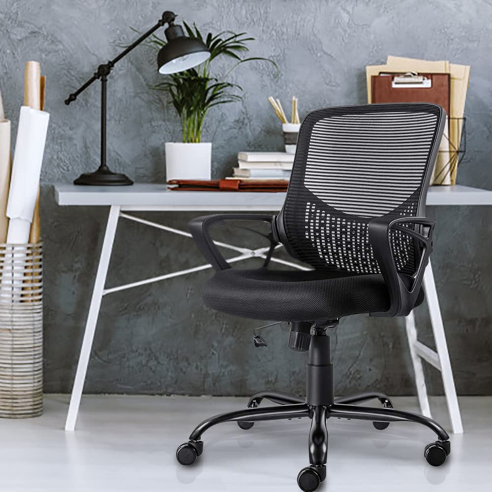 Chair Mesh Mid-Back Height Adjustable Swivel Chair Ergonomic Computer Desk Chair with Armrest for Home, Black