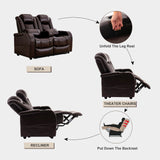 57" RV Loveseat Recliner, Double Recliner Furniture with 3 Arms and 2 Pillows, Wall