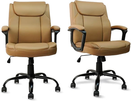 Office Chair - Mid Back Leather Computer Desk Chair with Wheels