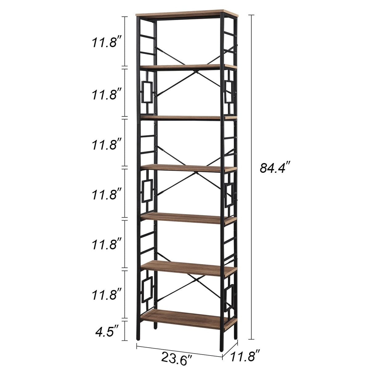 Tall Bookshelf, Industrial 7-Tier Bookshelf with Unique Design,