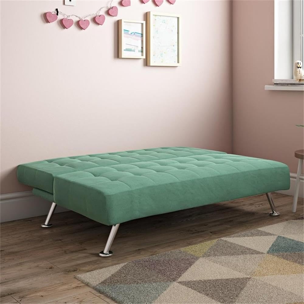 Kids Tufted Futon, Convertible Sleeper Sofa in Teal and Chrome