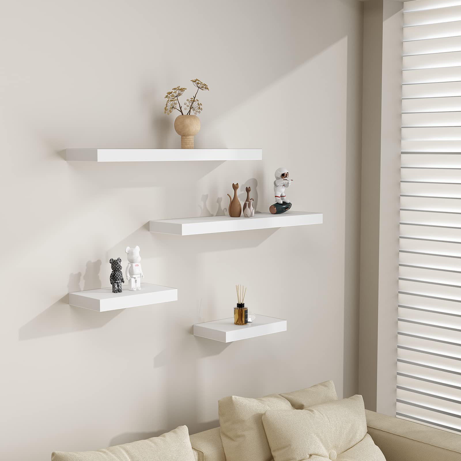 9" Deep White Floating Shelf Set of 2, Wall Shelves for Bathroom