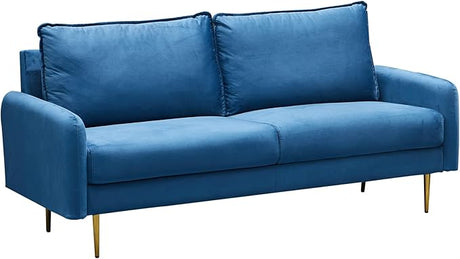 Velvet Loveseat Modern Sofa Tufted Couch with Metal Legs for Living Room, Bedroom, Office, Playroom - Prussian Blue