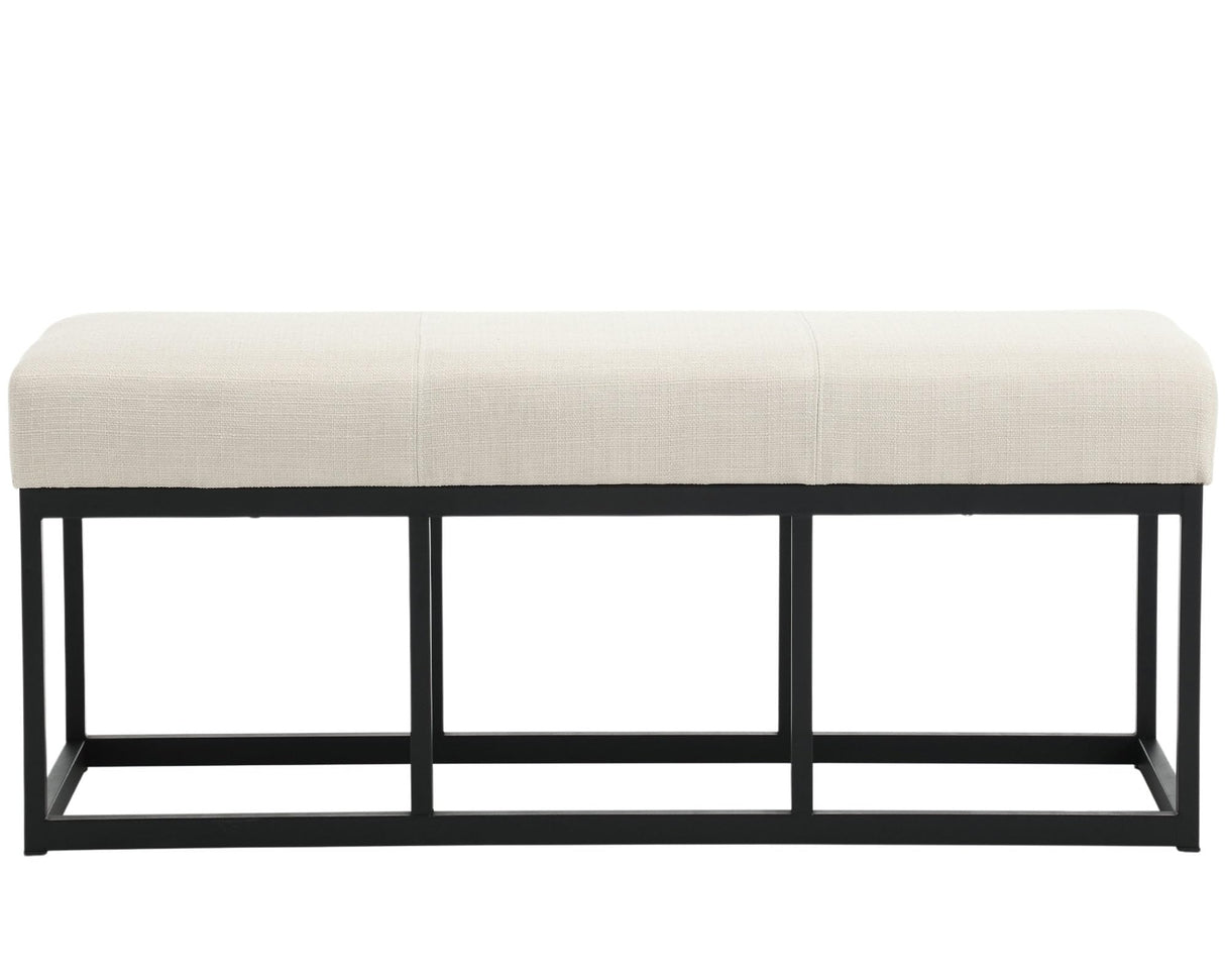 Linen Upholstered Dining Bench with Black Metal Base, 45.25" W Entryway