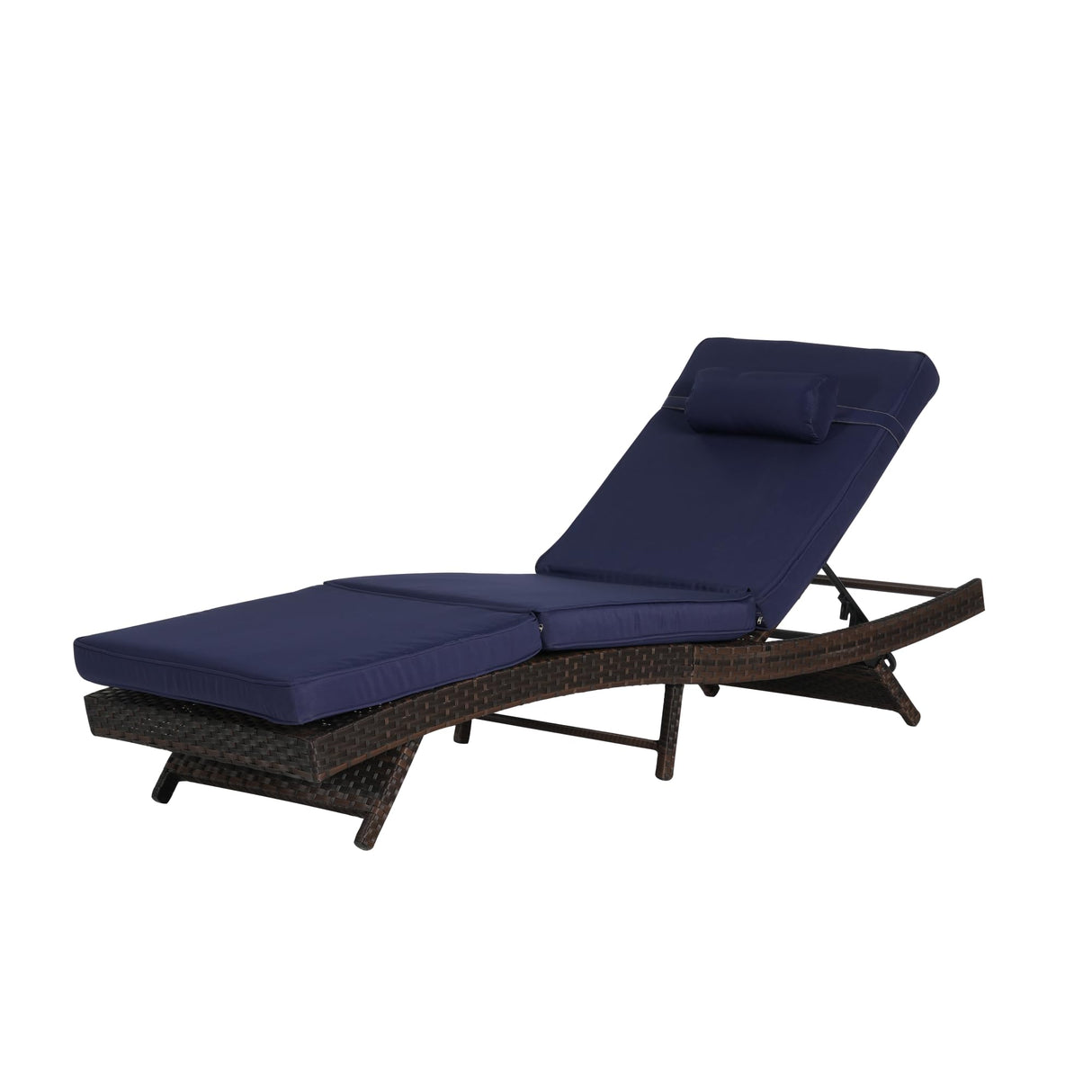 KEIKI Outdoor Long Reclining Chair Set of 2, PE Wicker Chaise Lounge Chairs with 5-Level Adjustable Backrest, Sunbathing Chairs Recliner up to 150° for Poolside, Garden, Beach, Deck, Dark Blue