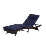 KEIKI Outdoor Long Reclining Chair Set of 2, PE Wicker Chaise Lounge Chairs with 5-Level Adjustable Backrest, Sunbathing Chairs Recliner up to 150° for Poolside, Garden, Beach, Deck, Dark Blue