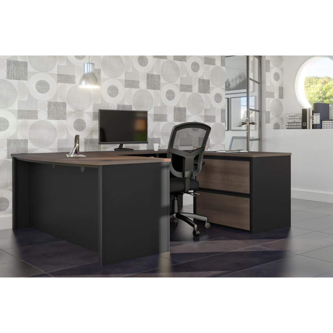 Connexion 72W U-Shaped Executive Desk with Lateral File Cabinet in Antigua & Black