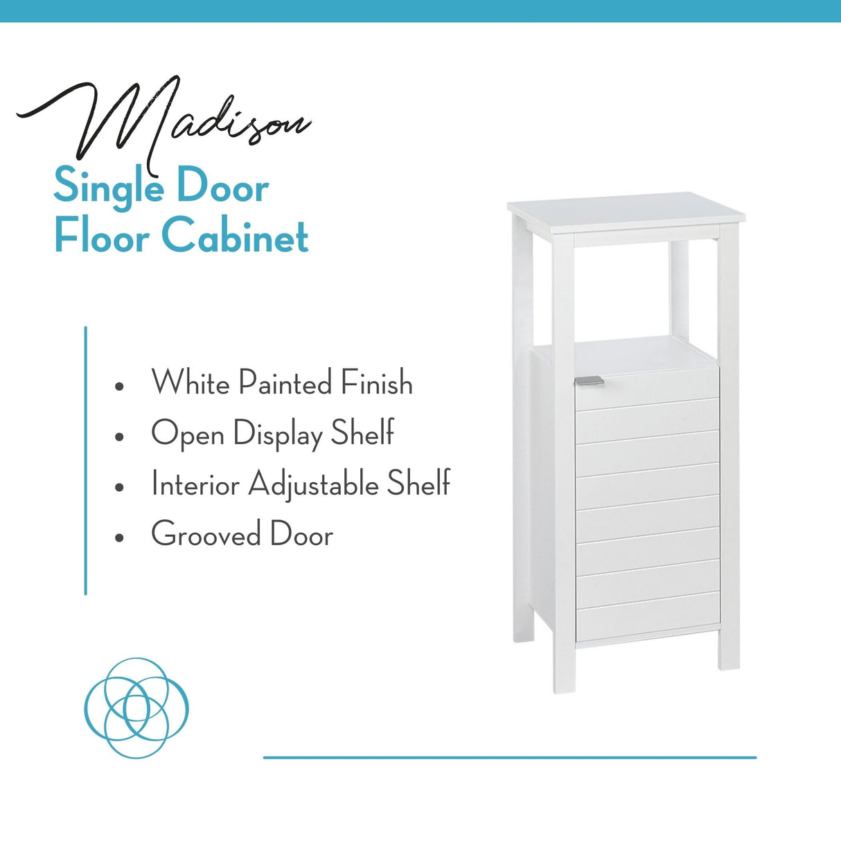 White Madison Collection Single Door Floor Cabinet