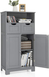 Bathroom Floor Cabinet, Storage Cabinet w/Open Shelf, 2 Doors & 2 Adjustable Drawers,