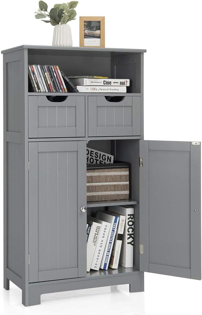 Bathroom Floor Cabinet, Storage Cabinet w/Open Shelf