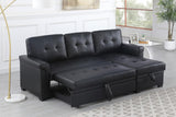 Lexi 83.5" W Black Vegan Leather Modern Reversible Sleeper Sectional Sofa with Storage Chaise