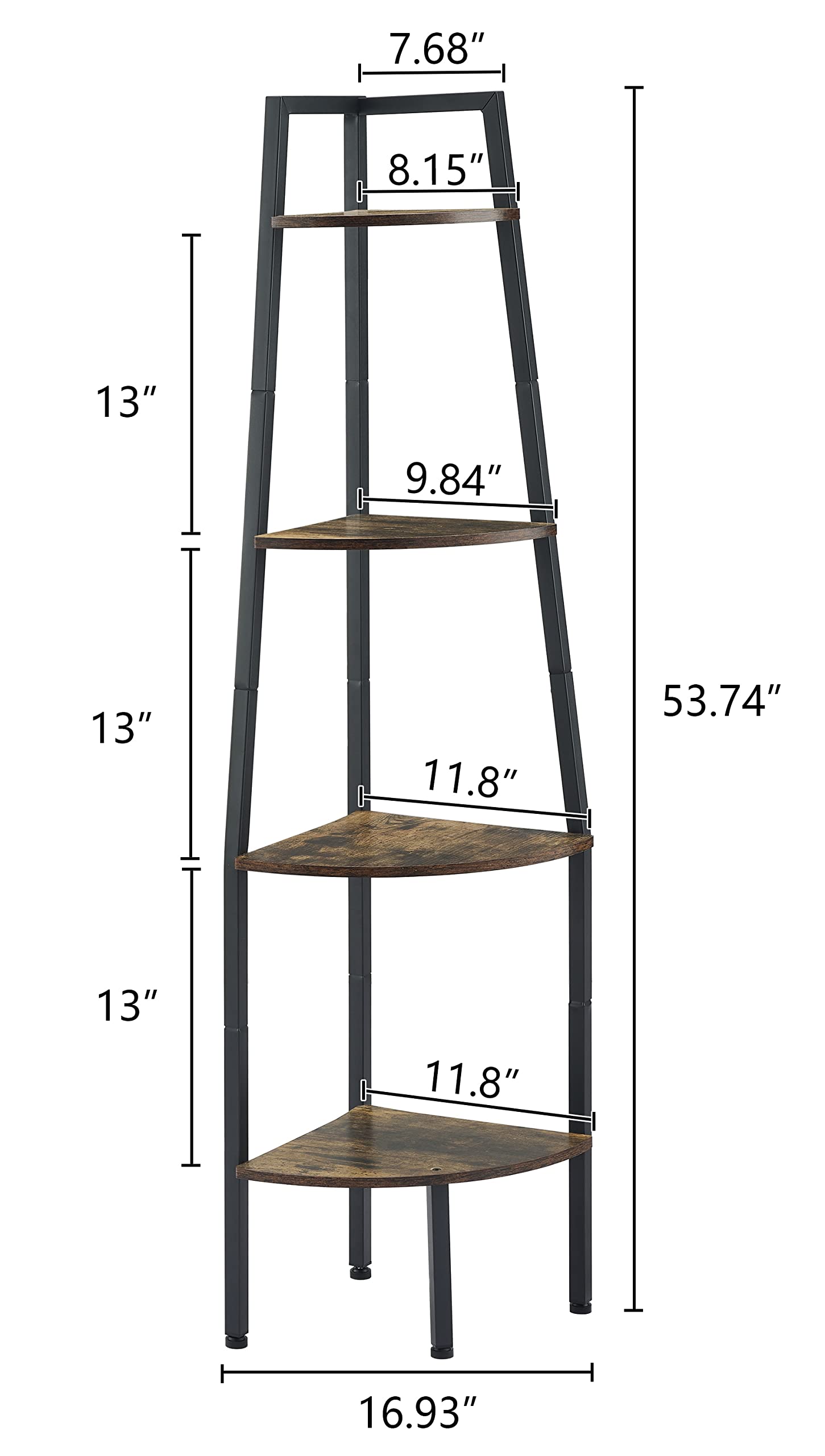 RusticHaven 4-Tier Industrial Corner Bookshelf
