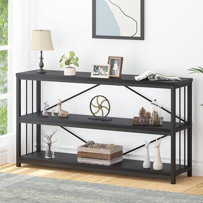 Industrial Console Entryway Table, Metal Wood Rustic Sofa Table with Storage