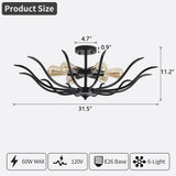 Semi Flush Mount Ceiling Light, 6-Light Modern Close to Ceiling Light Fixtures, 31.5" Kitchen Ceiling Lights Black Light Fixture for Dining Room Living Room Bedroom Bathroom Entryway Hallway Farmhouse