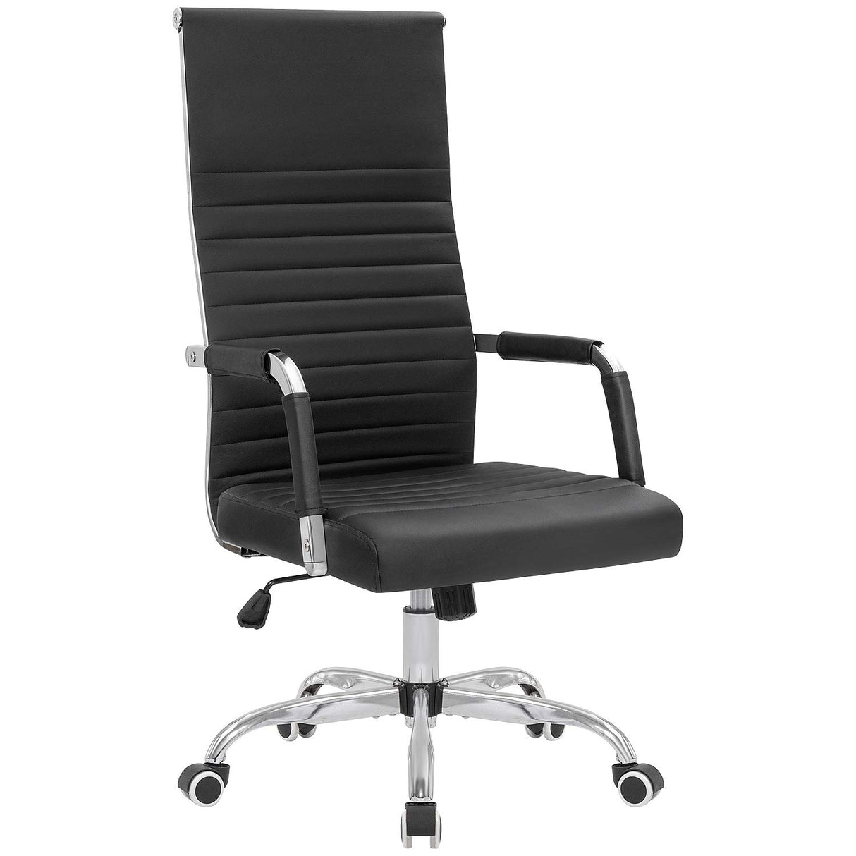 Ribbed Office Chair High Back PU Leather Desk Chair Adjustable Swivel Task Chair