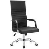 Ribbed Office Chair High Back PU Leather Desk Chair Adjustable Swivel Task Chair