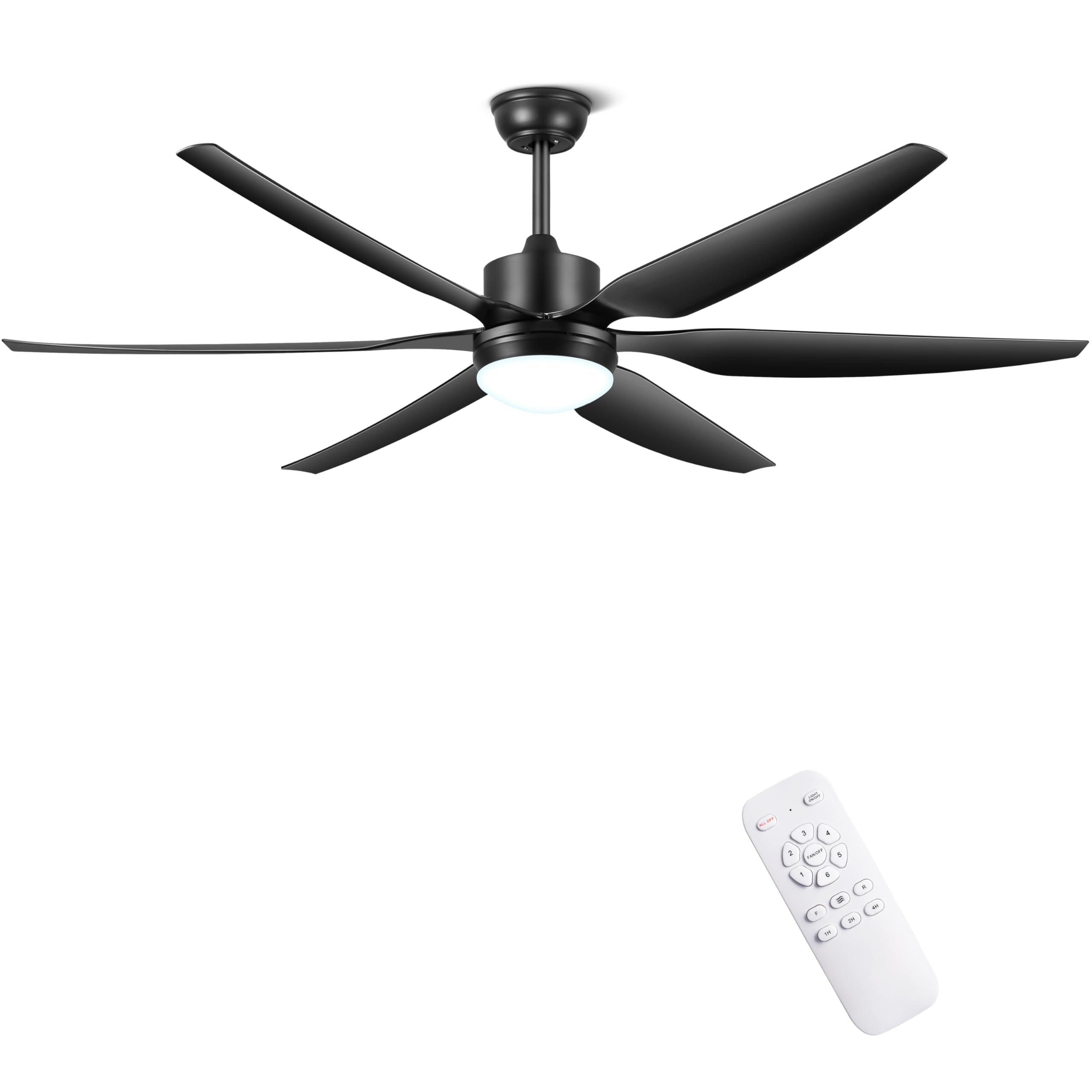 66'' Ceiling Fan with Lights Remote Control, Large Ceiling Fan Black, 6 Blades 6 Speeds