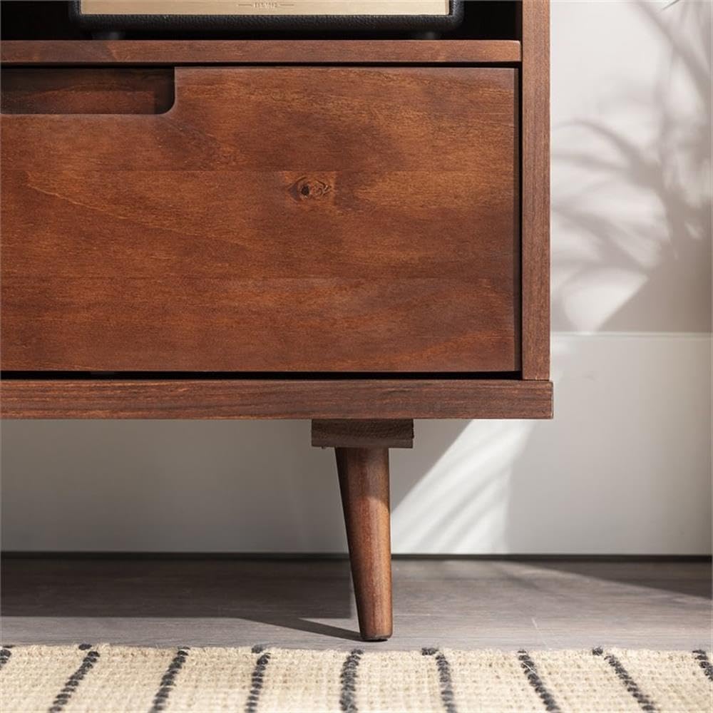 Walker Edison Millie Mid Century Modern 3 Drawer Solid Wood Low Stand for TVs up to 80 Inches, 70 Inch, Walnut