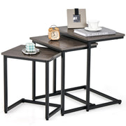 Nesting Table Set of 3, Rectangle Stacking Side End Table w/Wood Top & Metal Legs