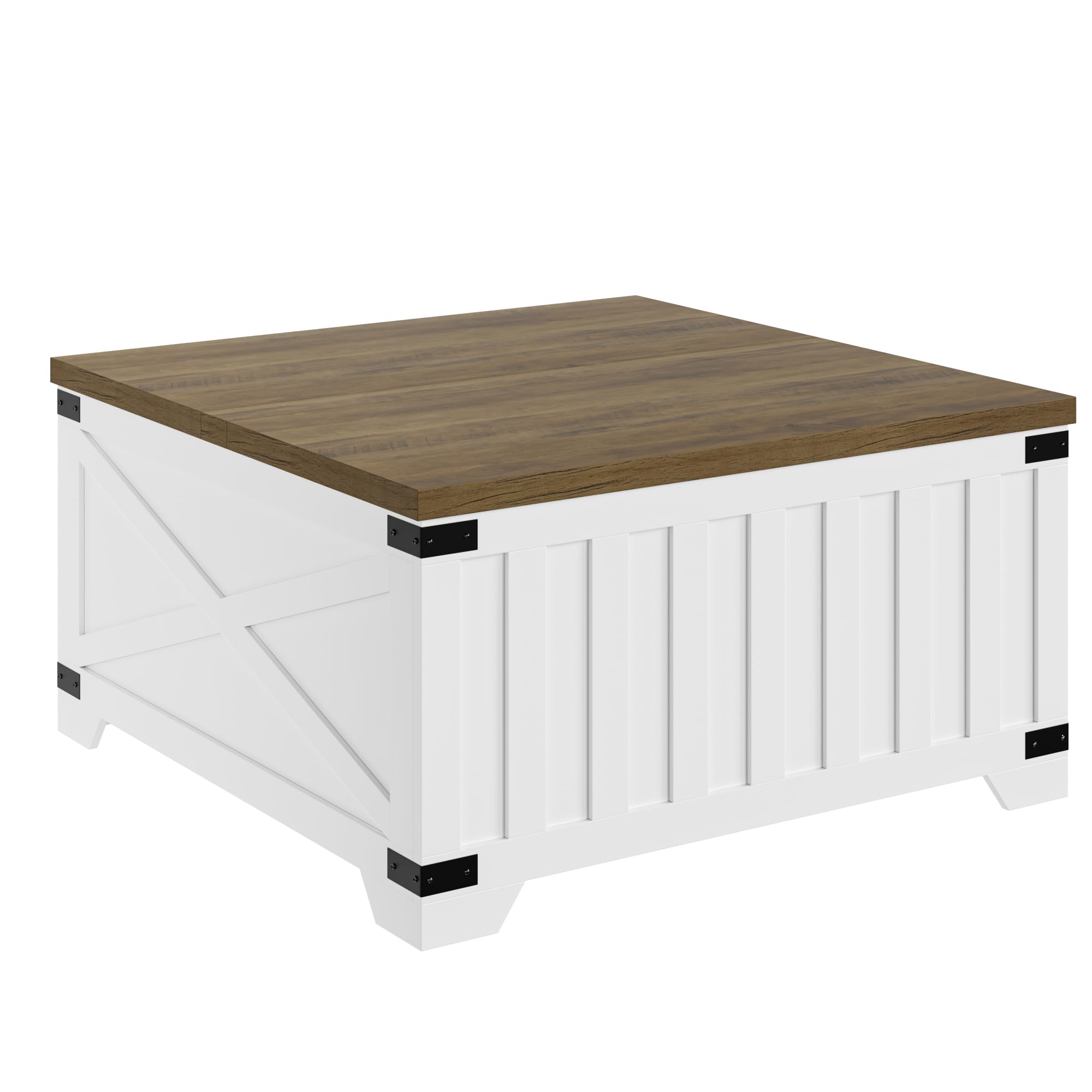 35.4" Square Coffee Table with Storage, Farmhouse Center Table with Hinged Lift Top