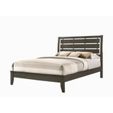 twin Size Bed, Horizontal Slatted Headboard, Low Platform, Gray Finish