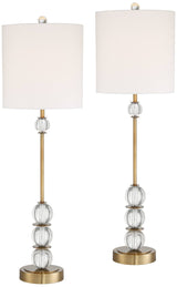 Halston Modern Buffet Table Lamps Set of 2 with Dimmer 32 1/2" Tall Skinny Brass Metal