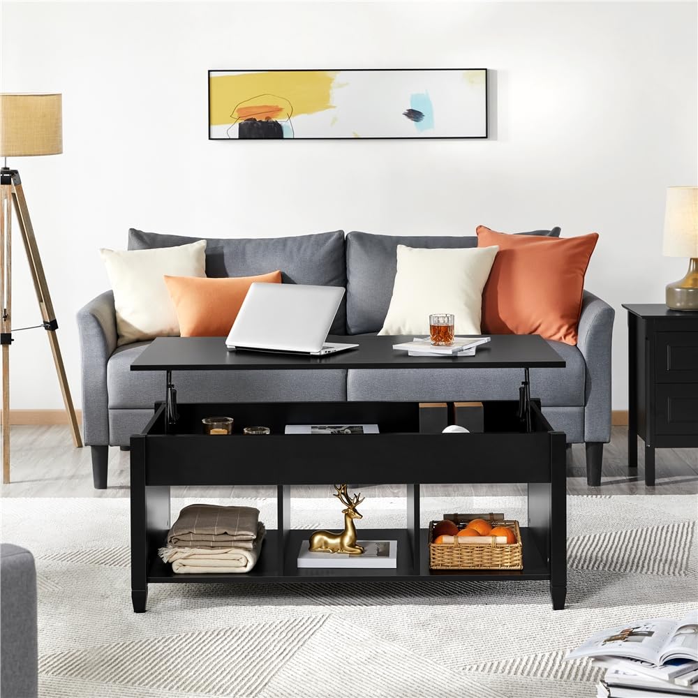 Black Coffee Table, 47.5in Lift Top Coffee Table, Lift Up Center Table