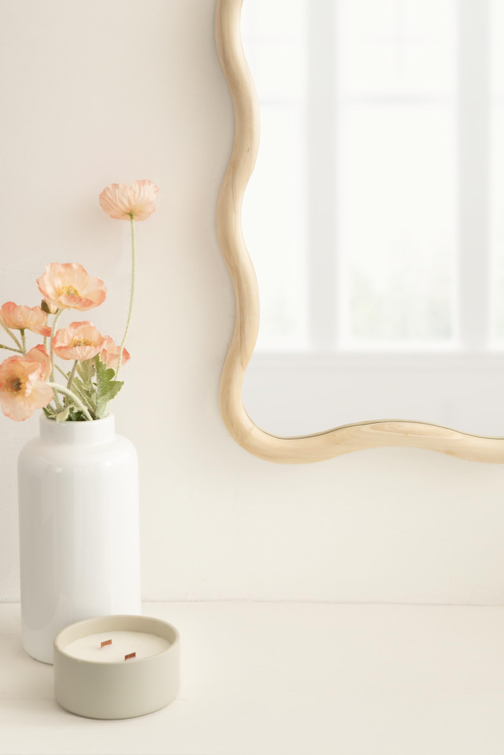 Talma Modern Scalloped Rectangle Wall Mirror, 24 x 36, Natural Wood