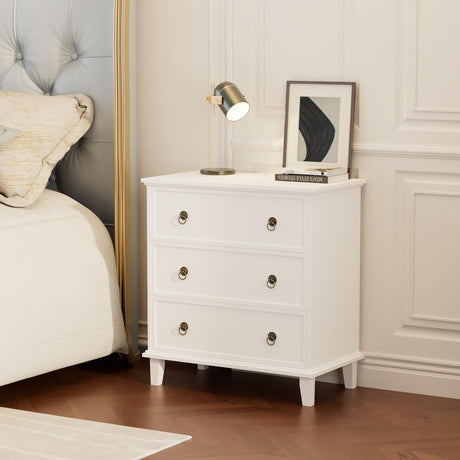 White 3 Drawers Nightstand with Charging Station, Modern Bedside Table 3 Drawers End