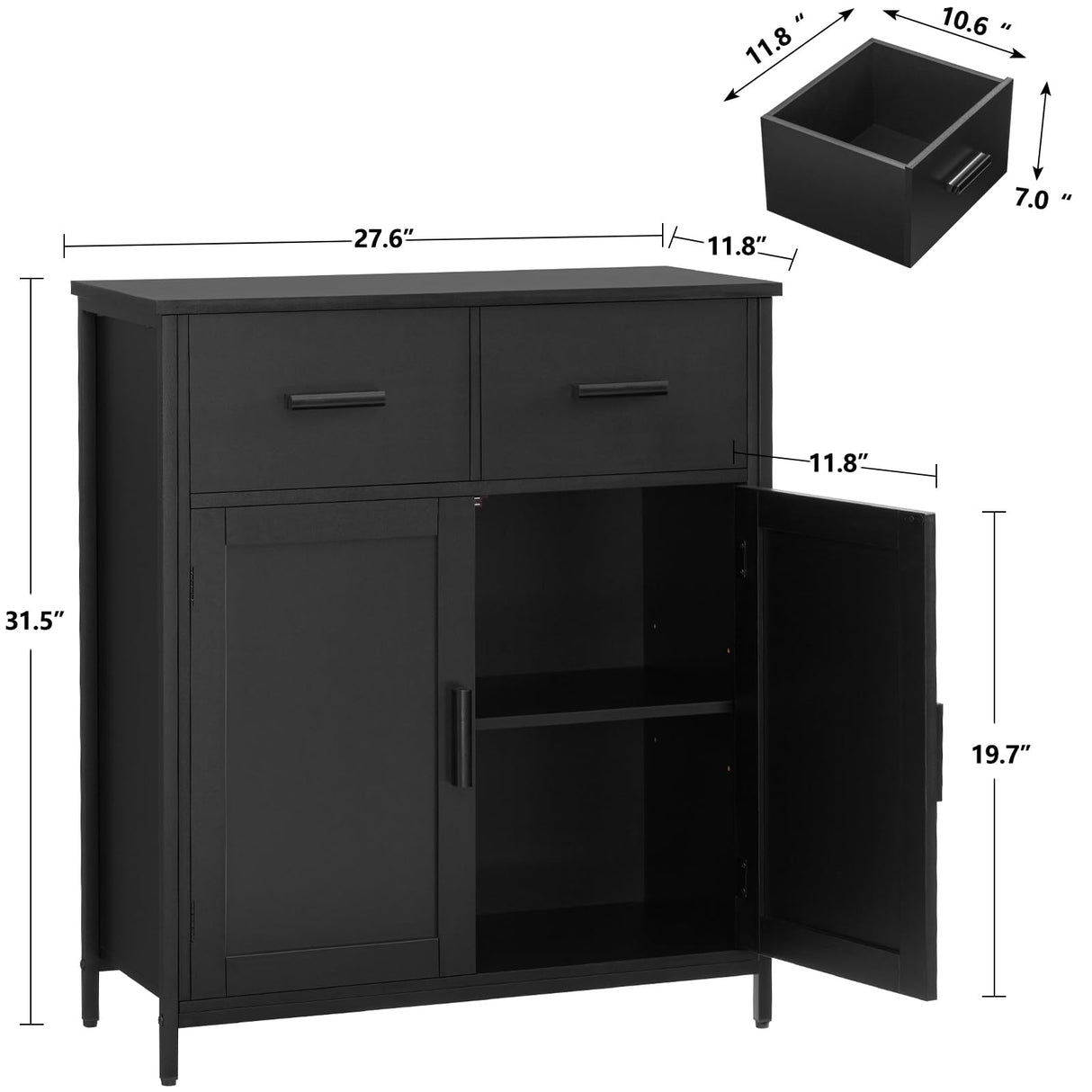 Storage Cabinet, Bathroom Cabinet with 2 Drawers & Adjustable Shelf, Freestanding