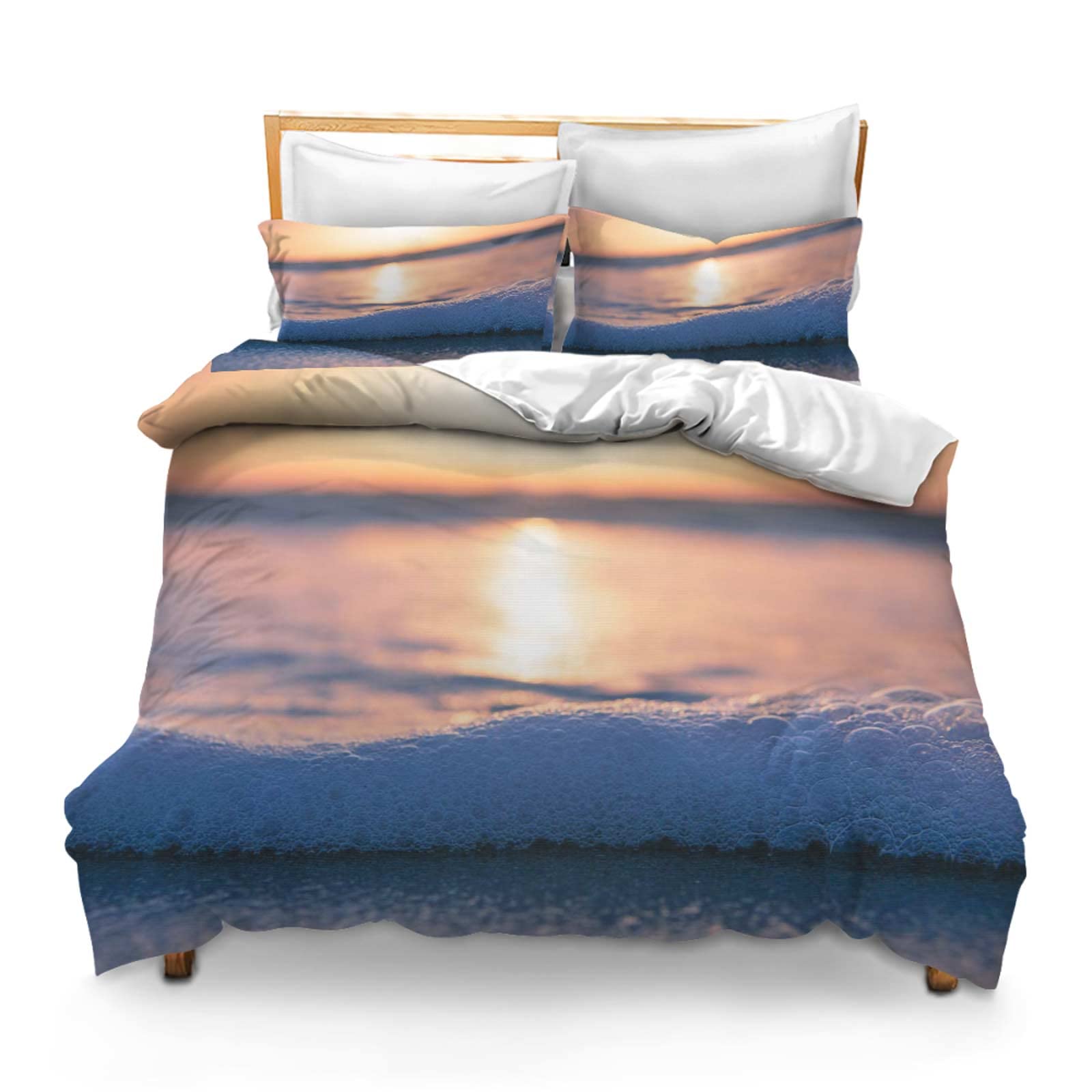 Printed Comforter Cover Set King Size Bubbles Sea Foam Foam Beach Sunset Ocean Sea Bedspread Room Decor for Kids Boys and Girls