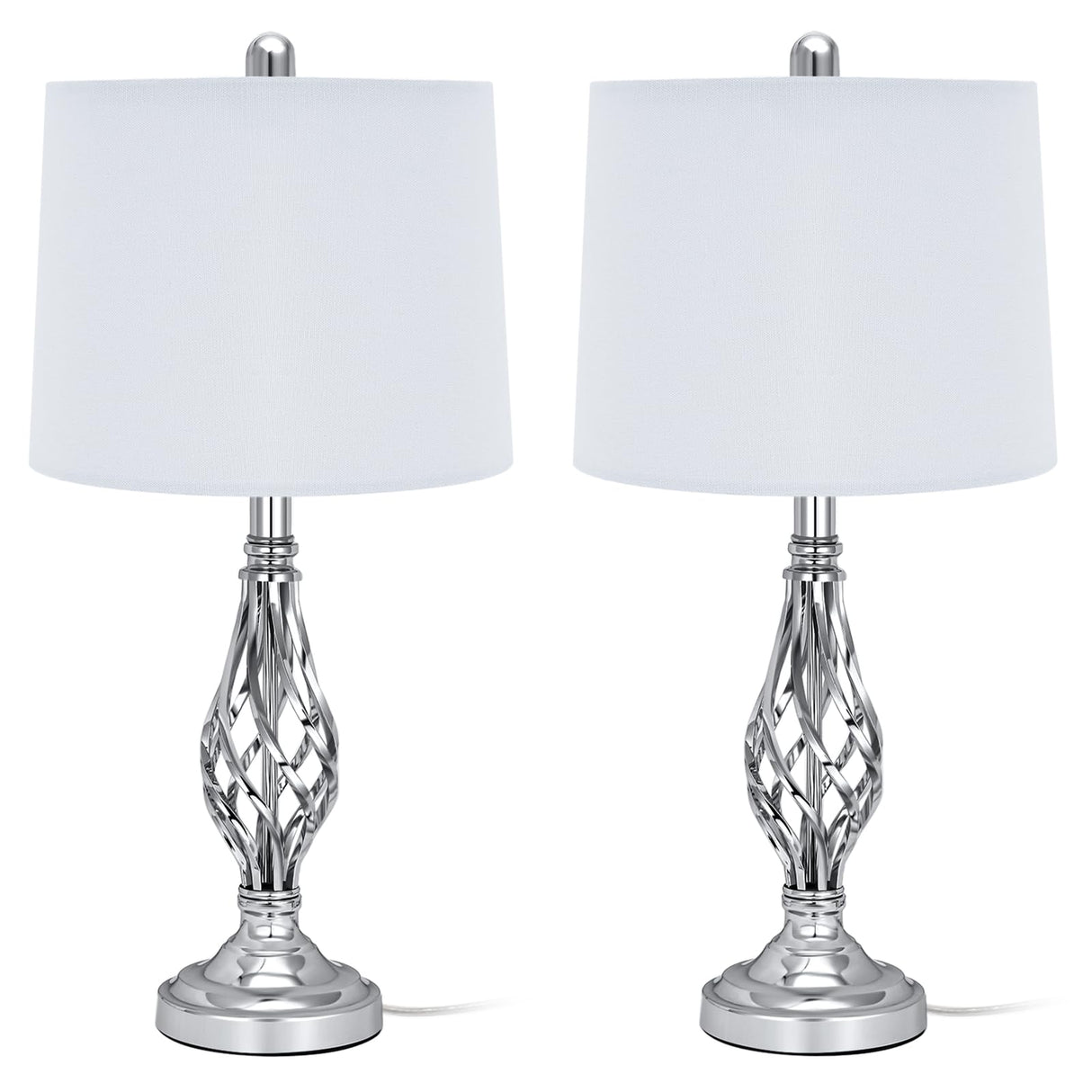 Retro Traditional Table Lamps Set of 2, Spiral Cage Design Chrome