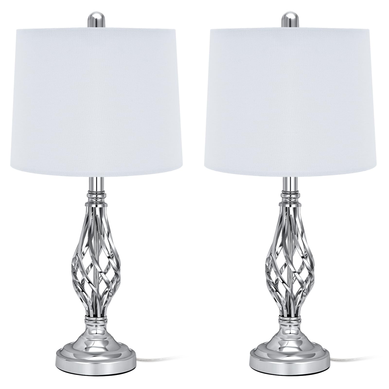 Retro Traditional Table Lamps Set of 2, Spiral Cage Design Chrome
