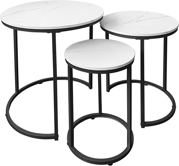 Nesting Tables Coffee Table Set of 3,Round Side Table Small Accent Table