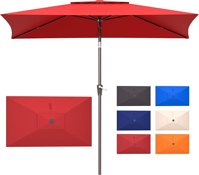 6.6x10ft Rectangular Patio Umbrella, 2 Tiers Outdoor Table Umbrellas with Push Button