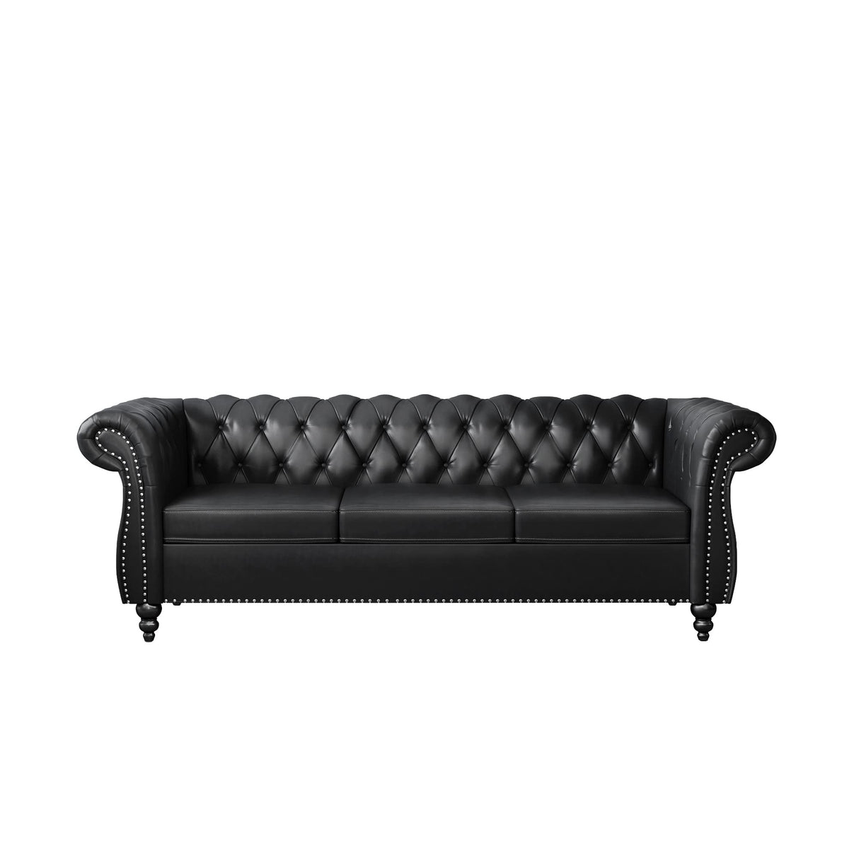 Leather Sofa 3 Seater Couch, Large Sofa Furniture Roll Arm Classic Tufted Chesterfield