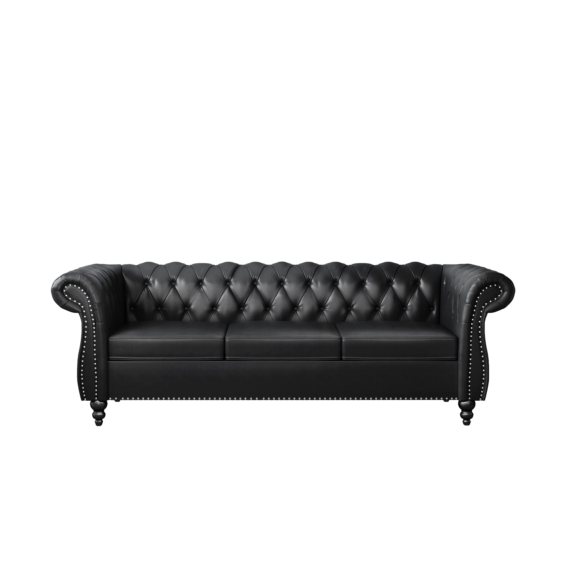 Leather Sofa 3 Seater Couch, Large Sofa Furniture Roll Arm Classic Tufted Chesterfield