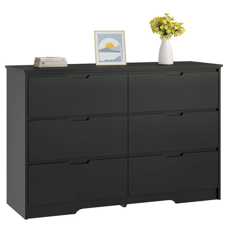 Black Dresser for Bedroom, 6 Drawer Dresser with Wide Drawer, Wood Dressers & Chests of Drawers for Hallway, Entryway.