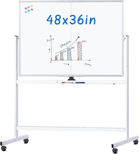 Rolling Whiteboard, 48x48 Large Magnetic White Board with Stands, Big Double-Sided White Board Dry Erase on Wheels