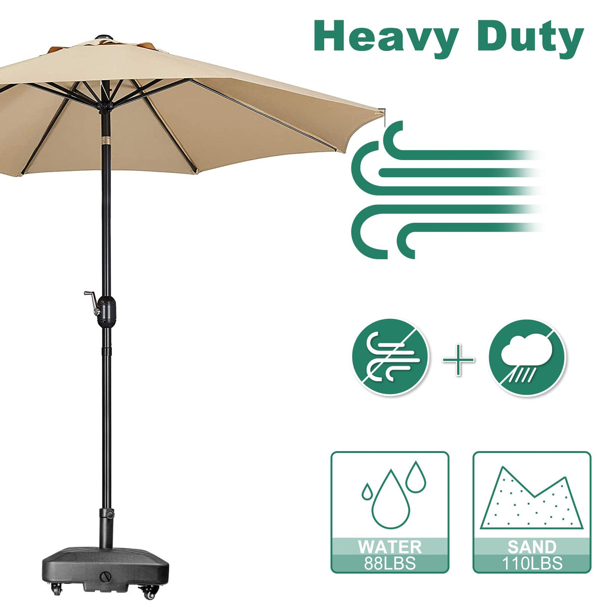 DZ4733 MS Patio Umbrella Base Heavy Duty with Wheels Square Market Stand