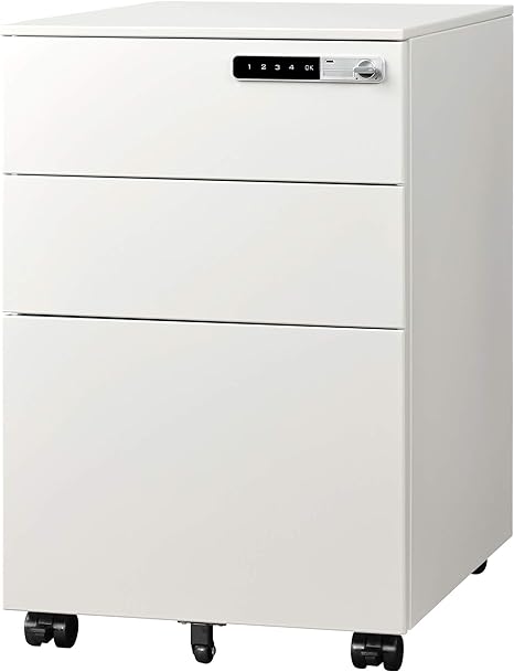 3-Drawer Mobile File Cabinet with Smart Lock,