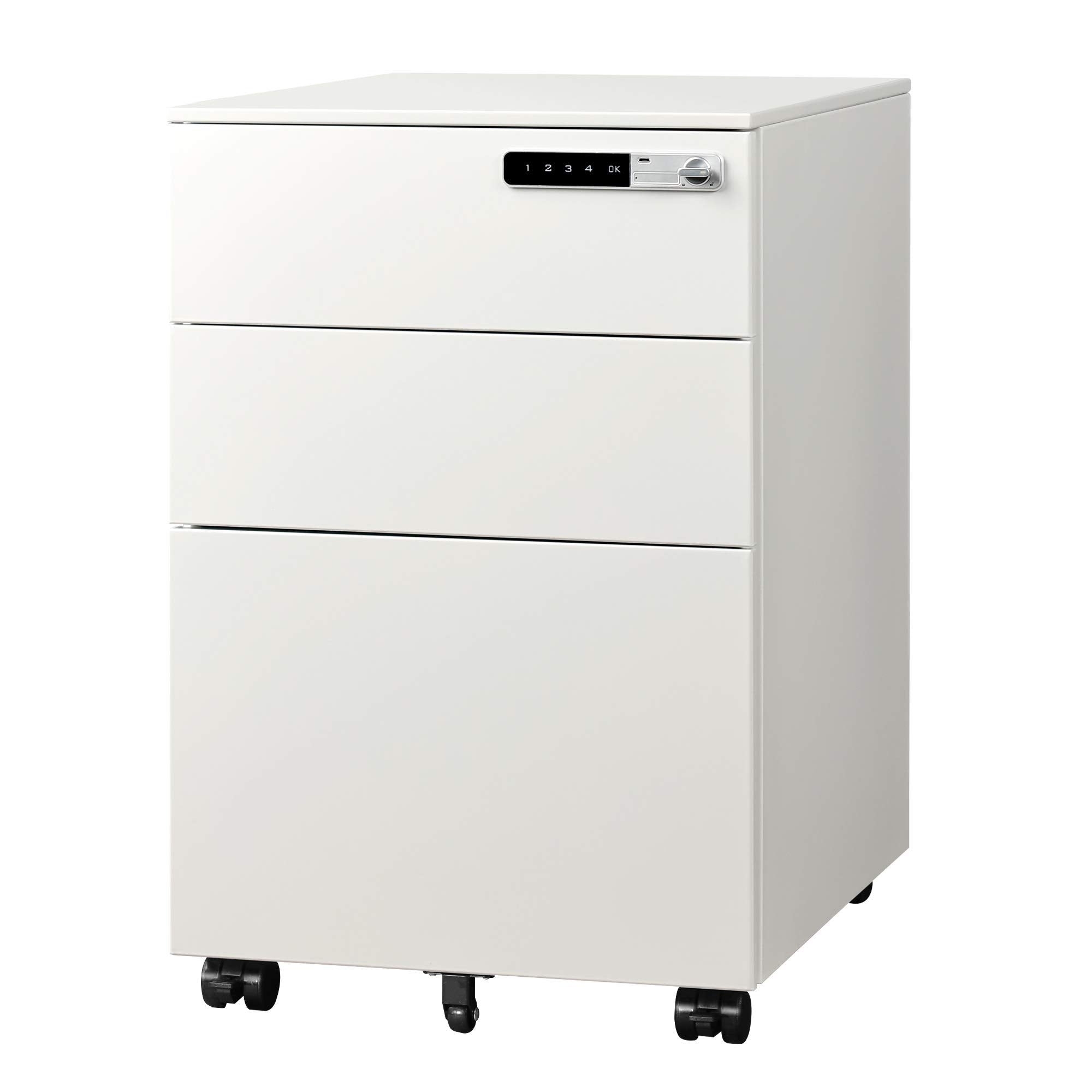 3-Drawer Mobile File Cabinet with Smart Lock,