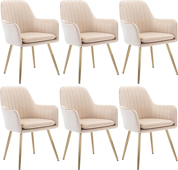 Velvet Dinning Chair Set of 4 Mid-Back Accent Chair Modern Leisure Armchair with Gold