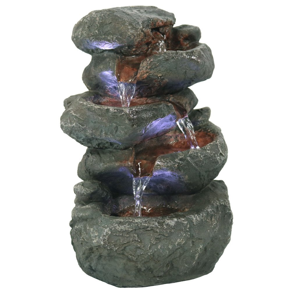 Stacked Rocks 10.5 Inch Indoor Tabletop Water Fountain with LED Lights - Quiet Sounds