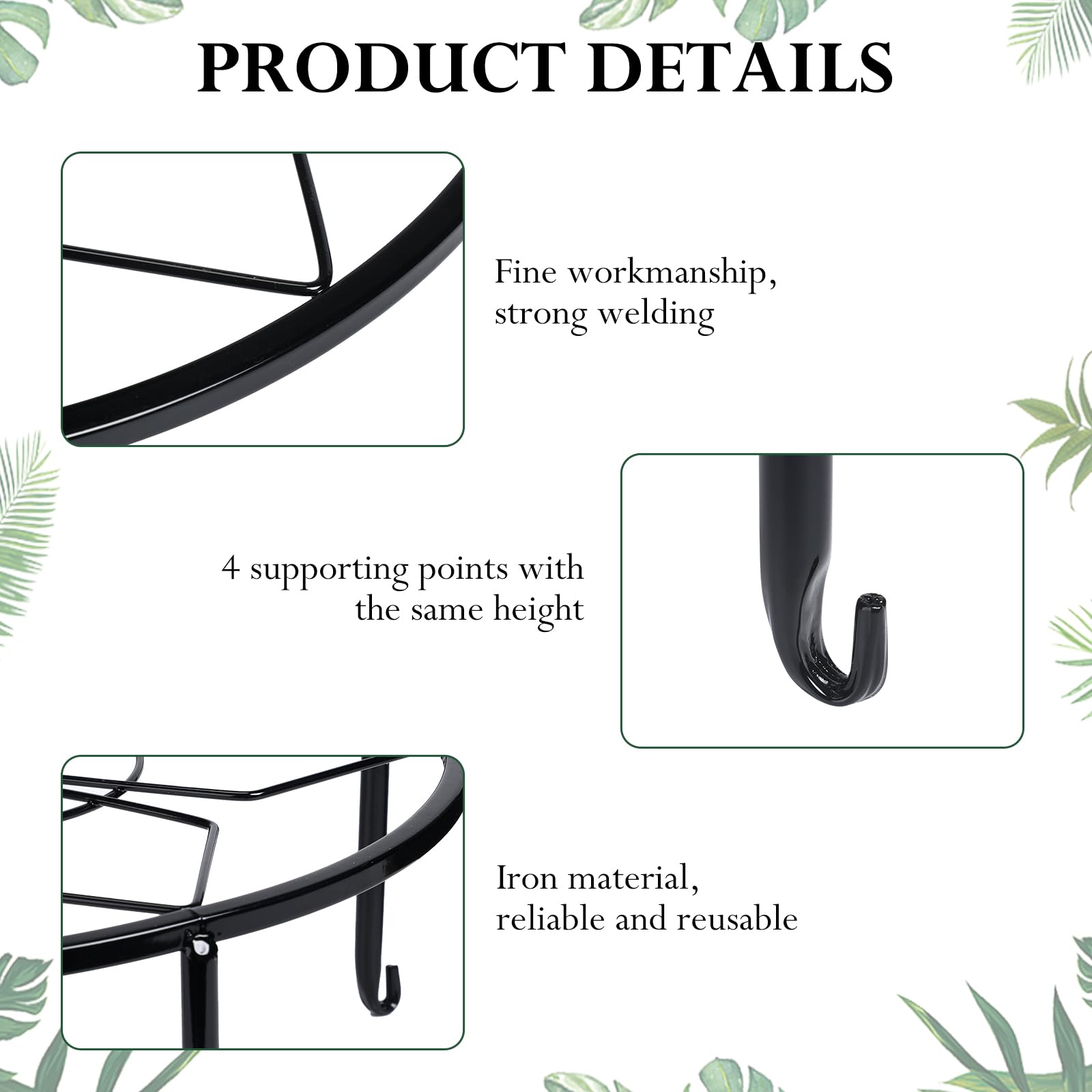Beeveer 4 Pcs 12 Inch Black Metal Plant Stands for Indoor Outdoor Heavy Duty Pot Potted Stand Holder Iron Circle Plant Shelf Rustproof Risers Round Supports Rack for Home Garden Planter Display