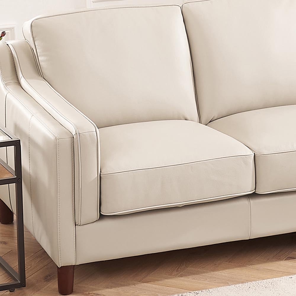 Bella Top Grain Leather Sofa Couch, 84", Vanilla White - Feather Down,