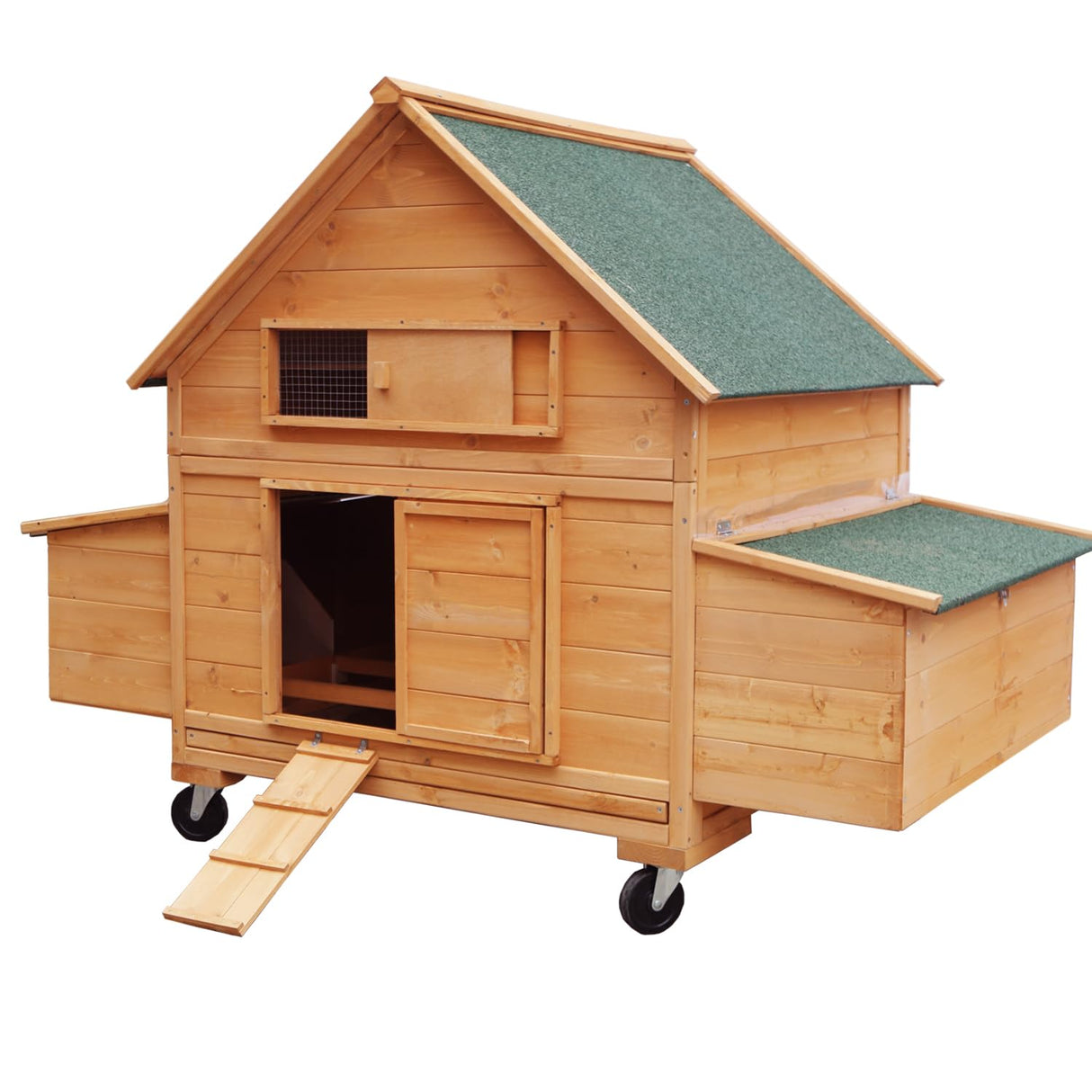 Large Chicken Coop with Wheels, Waterproof Outdoor Hen House for 6-8 Chickens