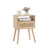 Modern Nightstand Rattan Side End Table with Storage, for Living Room, Bedroom and Small Spaces,