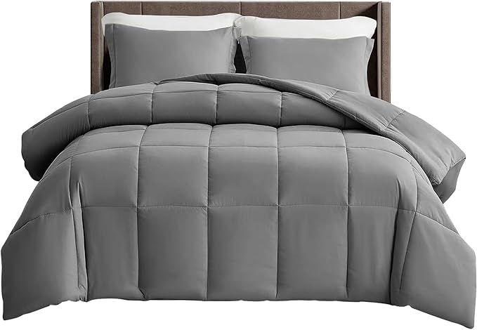 King Bed Comforter - Down Alternative Box Stitched Fluffy Comforter with Corner Tabs