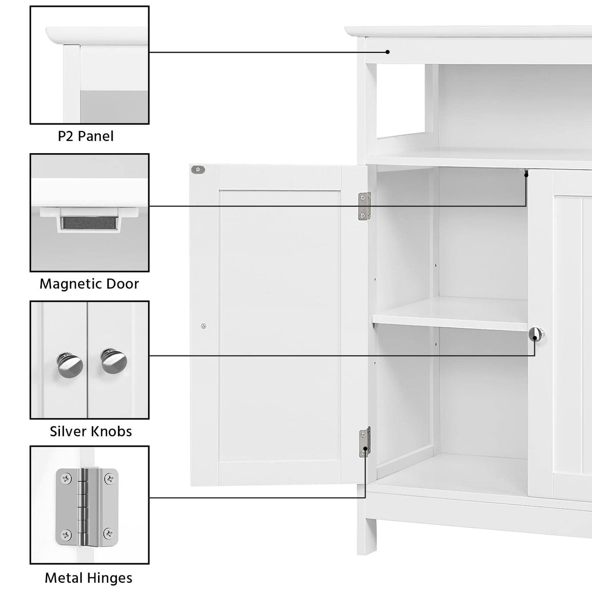 Bathroom Floor Storage Cabinet, Wooden Free Standing Storage Organizer with 2 Doors